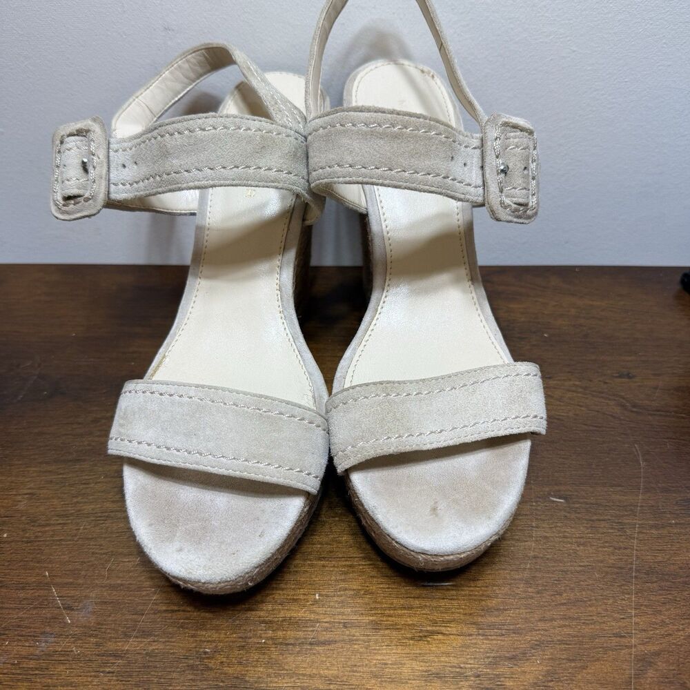 Marc Fisher 8.5 M Womens Beige Suede Hipiee2 Strap Espadrille Wedge Sandals